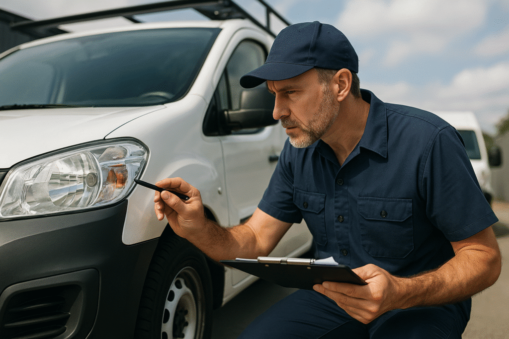 Mechanic performing an inspection