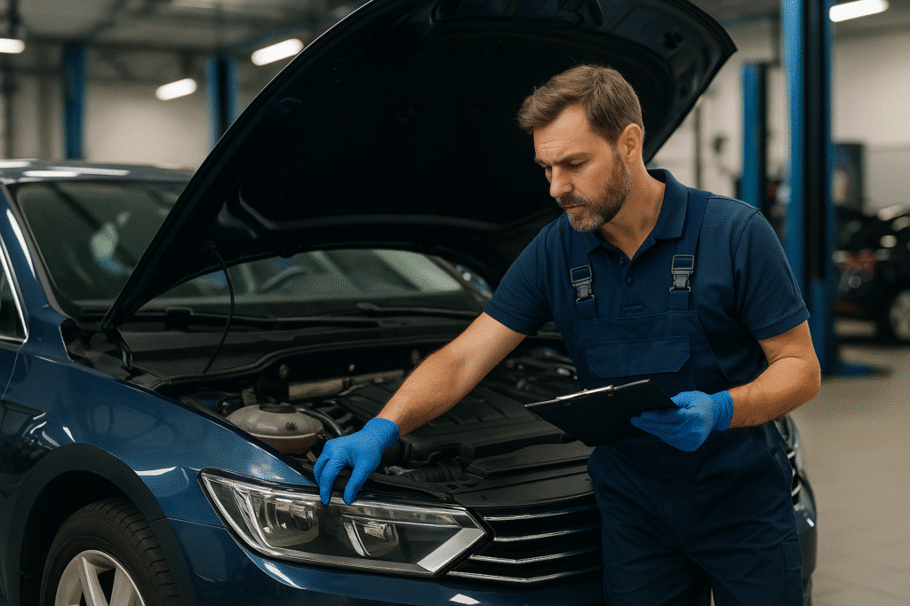 Mechanic performing safety checks